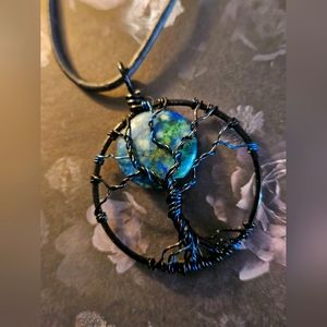 Handmade wire tree and moon necklace! 🌕🖤💙